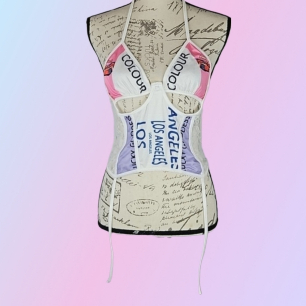 Sexy Cutout Crop Top White Pink Purple Los Angeles Going Out Party Halter, L